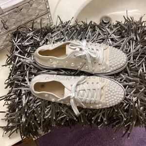 White Beaded Tennis Shoes